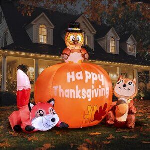 6 FT Tall Thanksgiving Inflatable Turkey on Pumpkin, Inflatable Racoon